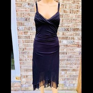 90s/Y2K Black Mesh Ruched Goth Midi Dress